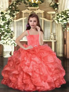 Enchanting Organza Straps Sleeveless Lace Up Ruffles Girls Pageant Dresses in Coral Red