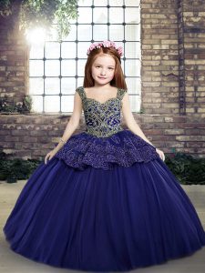 Graceful Floor Length Purple Little Girl Pageant Dress Straps Sleeveless Lace Up