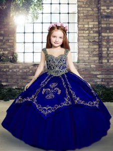 Fashion Royal Blue Lace Up Kids Formal Wear Beading and Embroidery Sleeveless Floor Length