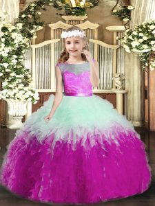 Custom Designed Tulle Sleeveless Floor Length Little Girl Pageant Dress and Ruffles