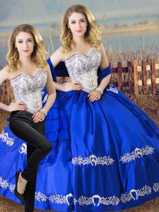 Glittering Royal Blue Sleeveless Beading and Embroidery Floor Length Quince Ball Gowns