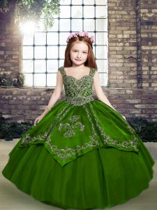  Green Lace Up Little Girl Pageant Dress Beading and Embroidery Sleeveless Floor Length