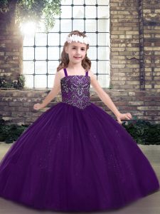 Customized Sleeveless Lace Up Floor Length Beading Little Girls Pageant Gowns