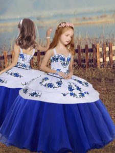  Straps Sleeveless Organza Kids Pageant Dress Embroidery Lace Up
