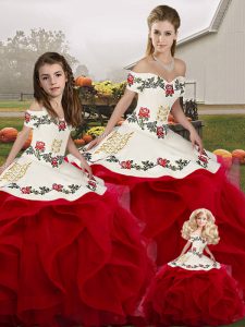  Sleeveless Lace Up Floor Length Embroidery and Ruffles Quinceanera Gown