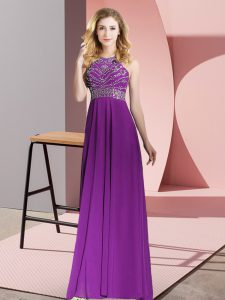 Unique Chiffon Scoop Sleeveless Backless Beading in Purple
