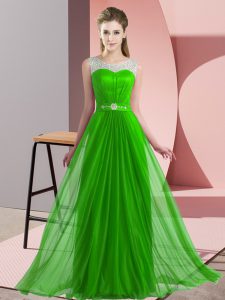  Green Sleeveless Floor Length Beading Lace Up Quinceanera Dama Dress