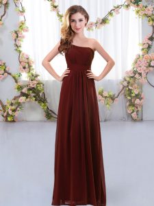 High Quality Sleeveless Floor Length Ruching Zipper Quinceanera Court Dresses with Brown