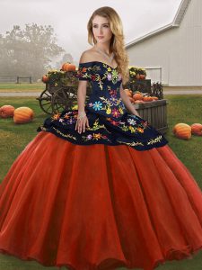  Rust Red Sleeveless Tulle Lace Up Quinceanera Dress for Military Ball and Sweet 16 and Quinceanera