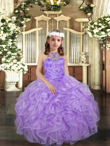 Gorgeous Lavender Sleeveless Beading and Ruffles Floor Length Little Girls Pageant Dress Wholesale