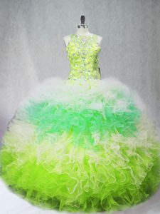 Pretty Multi-color Ball Gowns Beading and Ruffles Ball Gown Prom Dress Zipper Tulle Sleeveless Floor Length