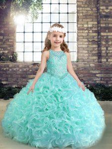 Wonderful Apple Green Little Girls Pageant Dress Party and Wedding Party with Beading Scoop Sleeveless Lace Up