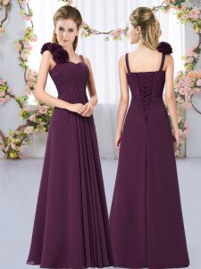 Beauteous Dark Purple Sleeveless Hand Made Flower Floor Length Quinceanera Court Dresses