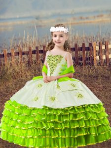  Sleeveless Beading and Embroidery and Ruffled Layers Lace Up Little Girls Pageant Gowns