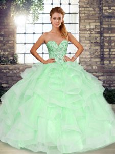  Floor Length Ball Gowns Sleeveless Apple Green Quinceanera Gowns Lace Up