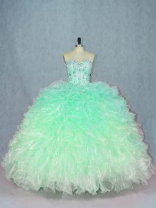 Edgy Teal Sweetheart Neckline Beading and Ruffles Vestidos de Quinceanera Sleeveless Lace Up