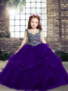 Perfect Purple Lace Up Little Girl Pageant Dress Beading Sleeveless Floor Length