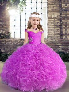 Exquisite Sleeveless Lace Up Floor Length Beading and Ruching Kids Pageant Dress