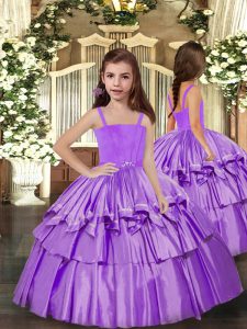  Straps Sleeveless Pageant Gowns For Girls Ruffled Layers Lace Up