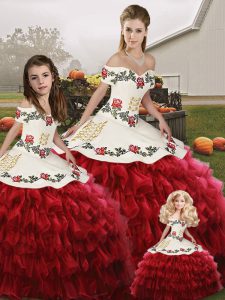 Charming Wine Red Lace Up Vestidos de Quinceanera Embroidery and Ruffled Layers Sleeveless Floor Length