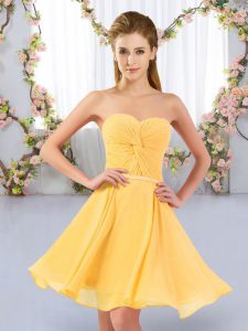  Chiffon Sweetheart Sleeveless Lace Up Ruching Court Dresses for Sweet 16 in Gold
