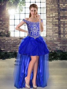 Amazing High Low Royal Blue Homecoming Dress Tulle Sleeveless Beading and Ruffles
