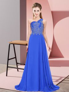  Floor Length Empire Sleeveless Blue Dress for Prom Side Zipper