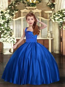 Excellent Floor Length Ball Gowns Sleeveless Royal Blue Little Girls Pageant Dress Wholesale Lace Up