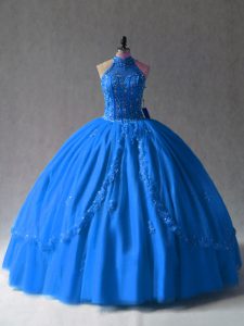  Royal Blue Sleeveless Floor Length Beading and Appliques Side Zipper Vestidos de Quinceanera
