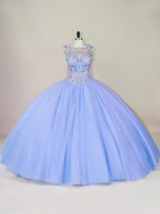 Custom Designed Lavender Scoop Neckline Beading Quinceanera Gown Sleeveless Lace Up