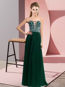 Vintage Peacock Green Chiffon Lace Up Sweetheart Sleeveless Floor Length Beading