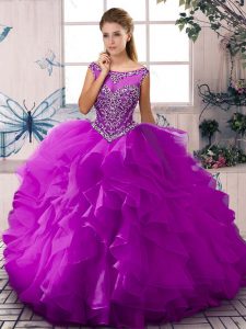 Super Floor Length Purple Quinceanera Gown Scoop Sleeveless Zipper