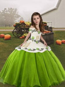 Graceful Green Sleeveless Organza Lace Up Little Girls Pageant Gowns for Party and Wedding Party