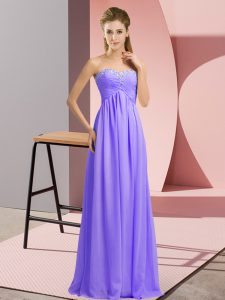 Luxurious Floor Length Lavender Prom Party Dress Chiffon Sleeveless Beading