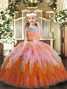  Multi-color Sleeveless Lace and Ruffles Floor Length Little Girls Pageant Dress Wholesale