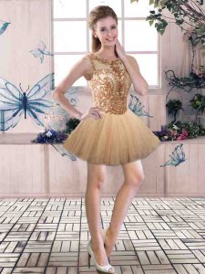 Stylish Ball Gowns Dress for Prom Gold Scoop Tulle Sleeveless Mini Length Backless