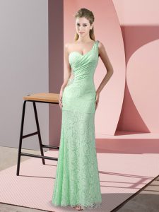 Deluxe Sleeveless Floor Length Beading and Lace Criss Cross Dress for Prom with Apple Green