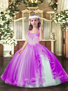  Lilac Sleeveless Tulle Lace Up Child Pageant Dress for Party and Sweet 16 and Wedding Party