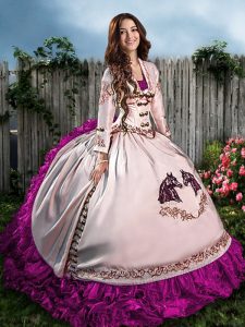 Unique Fuchsia Sweet 16 Dresses Sweet 16 and Quinceanera with Embroidery Sweetheart Sleeveless Lace Up