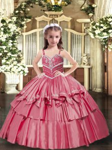 Excellent Floor Length Red Little Girls Pageant Dress Wholesale Straps Sleeveless Lace Up