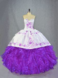Cute Sweetheart Sleeveless Brush Train Lace Up Vestidos de Quinceanera Purple Organza