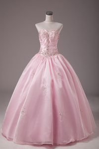 Best Baby Pink Quinceanera Gowns Sweet 16 and Quinceanera with Beading and Embroidery Strapless Sleeveless Lace Up