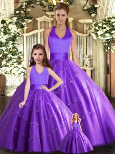 On Sale Purple Sleeveless Beading Floor Length Ball Gown Prom Dress