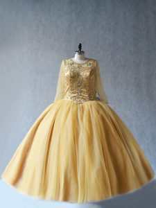 Admirable Gold Sweet 16 Dresses Sweet 16 and Quinceanera with Beading Scoop Sleeveless Lace Up