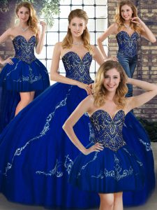 Simple Beading and Embroidery Vestidos de Quinceanera Royal Blue Lace Up Sleeveless Floor Length