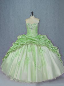 Clearance Sleeveless Brush Train Lace Up Beading and Appliques and Pick Ups Quince Ball Gowns
