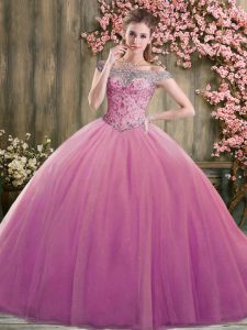  Floor Length Lilac Quinceanera Dress Off The Shoulder Sleeveless Lace Up