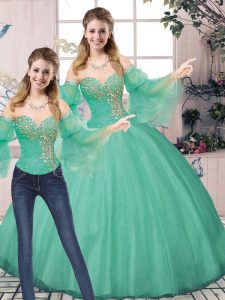  Two Pieces Quinceanera Dresses Turquoise Sweetheart Tulle Sleeveless Floor Length Lace Up