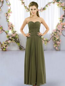 Lovely Olive Green Quinceanera Court of Honor Dress Wedding Party with Ruching Sweetheart Sleeveless Lace Up
