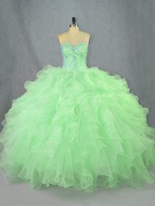 Customized Floor Length Lace Up Quinceanera Dress Yellow Green for Sweet 16 and Quinceanera with Beading and Ruffles